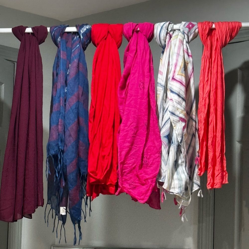 Colorful Scarf Set - Pink, Red, Blue, Burgundy, Coral, Striped Cream